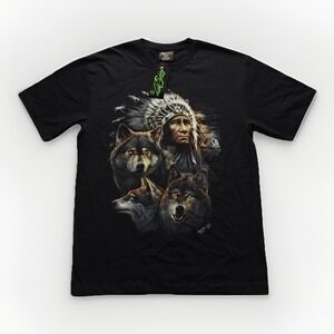 Vintage Wolf Spirit Native American Indian Chief Nature Shirt XL Black T-shirt